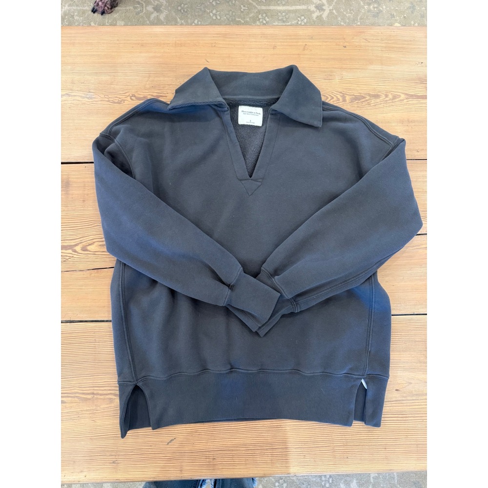 Abercrombie Fitch Soft A&F Charcoal Gray Collared Sweatshirt Pullover Size S‎
